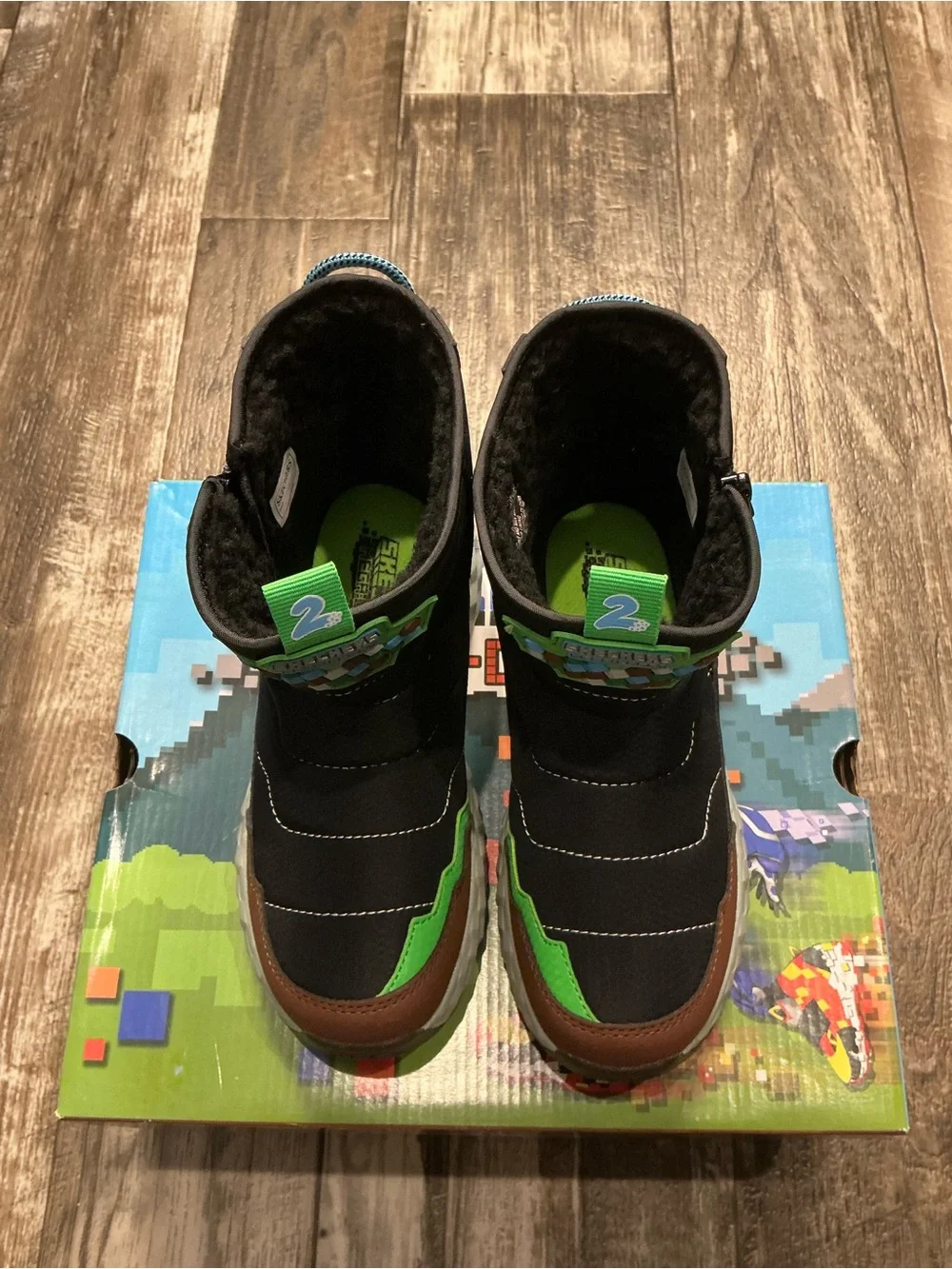 Skechers Black, Brown and Green Kids Rain/Snow Boots Size 2.5
